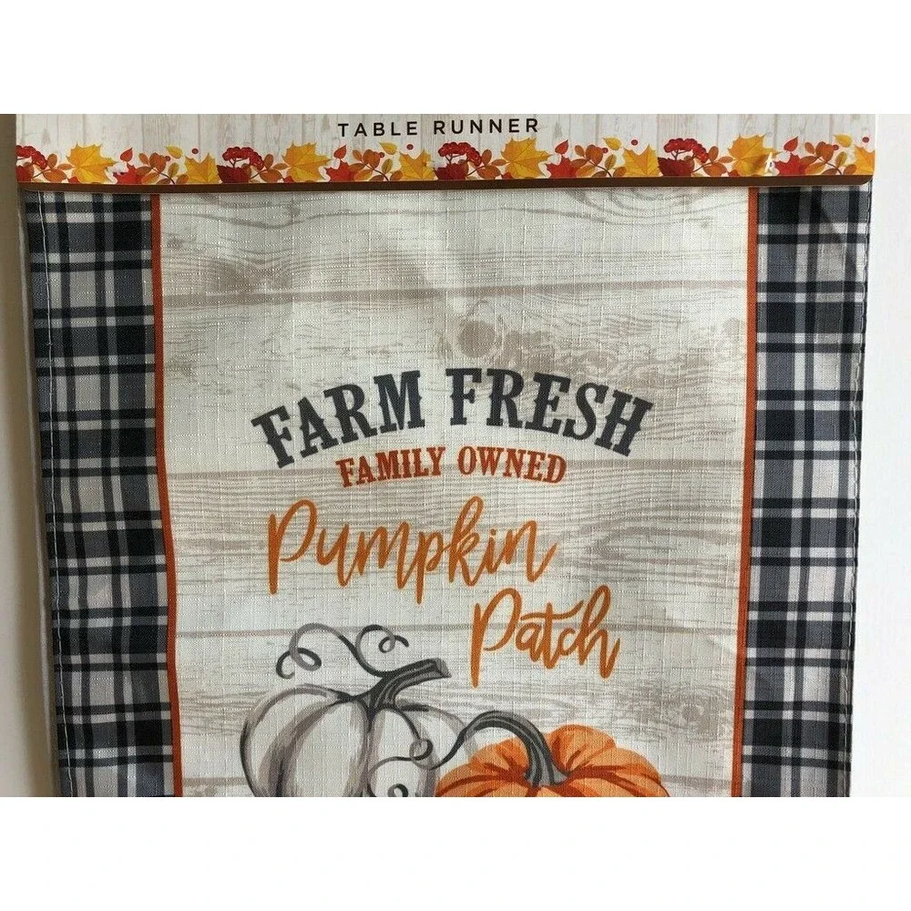 Pumpkin Patch Table Runner Thanksgiving Fall Black Buffalo Plaid Trim 13x72